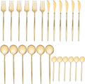24Pcs Gold Silverware Set Stainless Steel Cutlery Set Knife Fork Spoon Teaspoon Flatware Set for Home Hotel Dishwasher Safe
