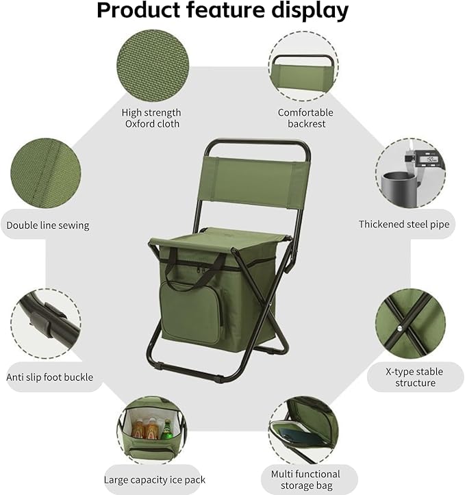 Portable Folding Camping Chair with Cushioned Outdoor Seat Large Capacity Ice Pack and Multifunctional PocketFishing and Camping Outdoor Use Thickened 600D Oxford High-Strength Load-Bearing (2)