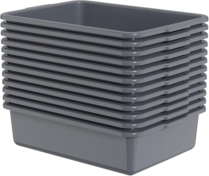 Vababa 12-Pack Plastic Commercial Bus Box 13 L Kitchen Bus Tub Gray