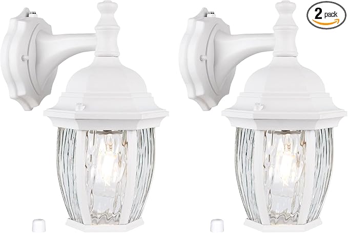 Outdoor Wall Sconces Dusk to Dawn Large Waterproof Porch Light Fixture for Doorway Patio Garage Entryway Aluminum Housing Plus Clear Water Glas White 2-Pack