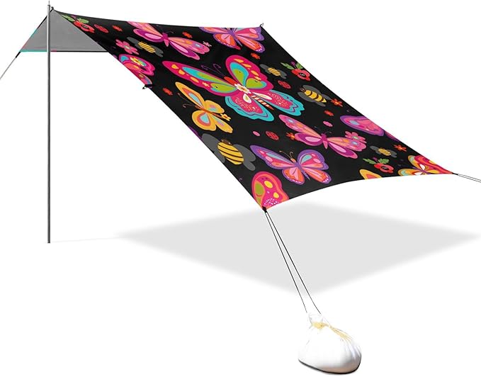 Bolaz Beach Canopy Tent Sun Shade9'×10.5' Large Family Beach Shade UPF50+- Outdoor Shade for Camping Trips FishingBeautiful Butterfies Pattern