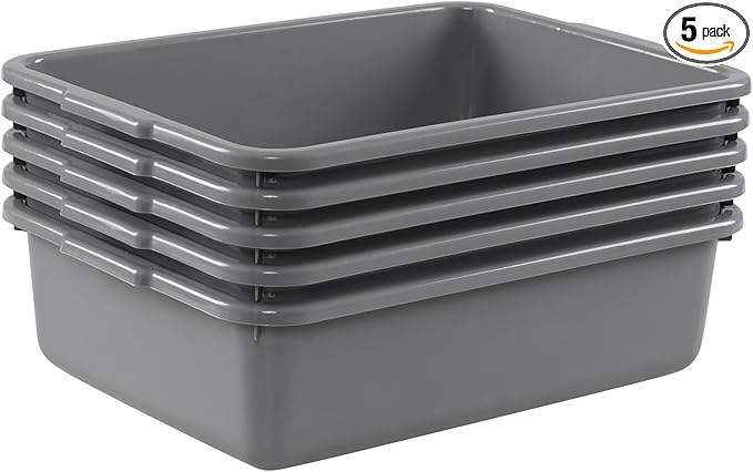 Farmoon 5 Pack Food Service Bus Tub 8 L Small commercial wash tote Grey restaurant dish pan