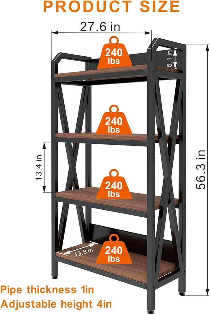 4-Tier Bakers Rack 56 Kitchen Storage Shelf Metal &amp Wood Open Shelving Unit for Pantry Garage Bathroom Living Room - Adjustable Freestanding Organizer Black Brown