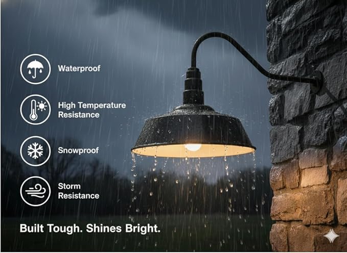 AGB101-AS20-MB Gooseneck Barn Light - Matte Black Outdoor Dome with Incandescent Downlight | Wall-Mount Fixture for Patios Gardens Pathways and Large Outdoor Living Spaces