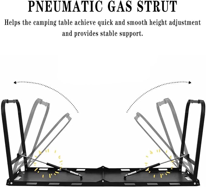 SoloWilder Foldable Camping Table with Gas Struts 3'5 Carbon Steel Large Outdoor Portable Table 11.8lb for Hiking BBQ Picnic