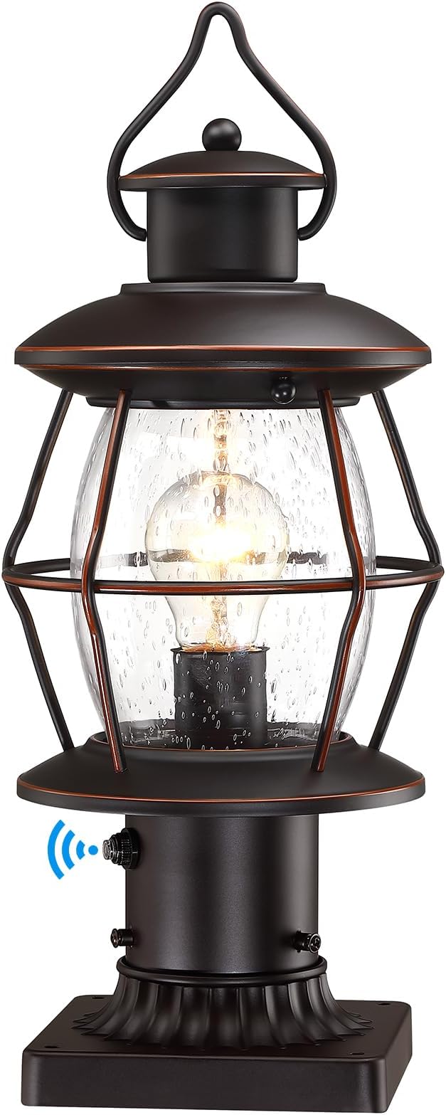 Dusk to Dawn Outdoor Post Lights with Pier Mount Base16.8“ Waterproof Lamp Post Light Fixture Hardwired 120VOil Rubbed Bronze Post Lighting for Driveway Yard Pathway Garden Patio