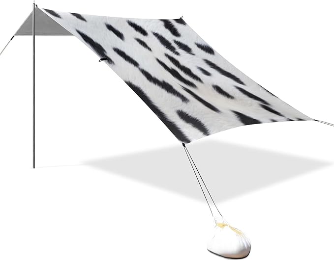Dalmatian Fur Texture Beach Tent Sun Shelter 9.2' x 10.5' Beach Canopy with 4 Sandbags 4 Stability Poles Sand Shovels - Tent Canopy for Beach Camping Fishing Picnics