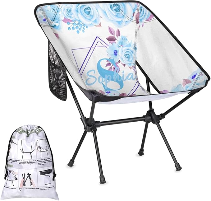 Camping Chair Personalized Backpacking Chair Lightweight Portable Folding Customized Name Chairs for Beach Sport Hiking (Light Blue Purple)