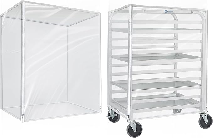 Bun Rack Cover – 10 Tier Commercial Bakers Racks Sheet Pan Rack Cover PVC with 2 Sided Zippers Clear 27 L x 21 W x 33 H