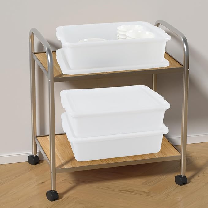 13 L Commercial Bus Boxes with Lids White Plastic Food Service Bus Tub 3 Pack