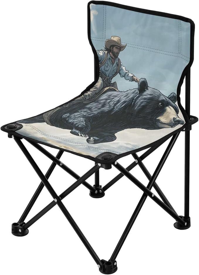 Bear and Cowboy Portable Camping Chairs Folding Chair - Durable Oxford Fabric Lightweight Iron Frame Easy Fold Design - Ideal for Outdoor Activities Camping Fishing and Travel