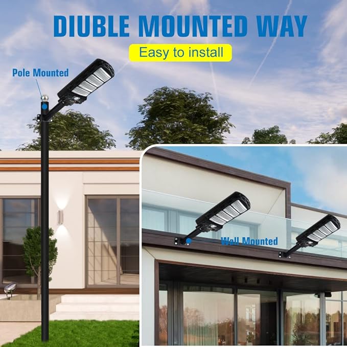 2 Pack Solar Street Light Outdoor200w 6000LM Solar Motion Flood Lights IP66 Waterproof Dusk to Dawn Led Remote Control for GardenPaking LotPoleBarnWall Lighting