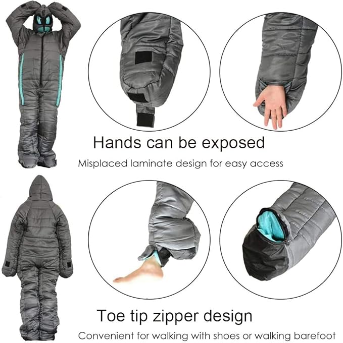 Wearable Sleeping Bag 3 Season Alien-Shaped Sleeping Bag Camping Adults Full Body Sleep Pouch for CampingTraveling Hammocks Hiking Backpacking Lounging