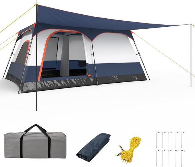 KOTEK 6-8 Person Tents for Camping Family Tent with 2 Rooms 2 Doors 2 Mesh Windows Porch &amp Removable Rainfly Large Camping Tent for Outdoor Picnic Hiking Gathering