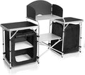 CampLand Folding Camping Kitchen Table with WindscreenPortable Outdoor Cooking Station with Storage Cabinet &amp Side Tables Heavy Duty Camp Cook Station for Camping &amp BBQ (Black2cabinet)