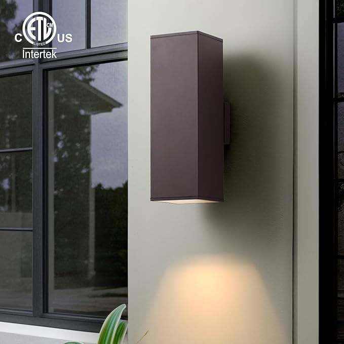 mirrea 18 Modern Outdoor Porch Light Patio Light in 2 Lights with Aluminum Rectangular Tube and Tempered Glass Cover Waterproof Wall Sconce 2 Pack (Oil Rubbed Bronze)