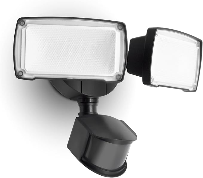 LUTEC 38W 3500 Lumen LED Motion Activated Integrated Dual-Head Floodlight Outdoor with Motion Sensor 5000K Daylight Dusk to Dawn Exterior Security Wall Light for Patio Garden Yard(Black)