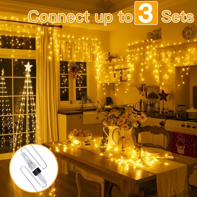 Ollny Icicle Lights for Outside 504LED 41FT Warm White Christmas Light with Remote 8Modes Timers Waterproof Plug in Connectable Hanging Lights for Outdoor Indoor House Roof Holiday
