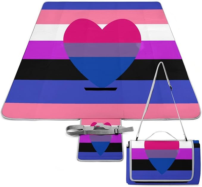 Rainbow Hearts Gay Pride Flag Colored Waterproof Outdoor Picnic Blanket Sandproof Beach Mat for Camping Hiking Grass Travelling