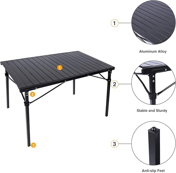 REDCAMP Roll Up Camping Tables That Fold Up Lightweight Portable Compact Metal Camp Table for Grill Outdoor Picnic Black Long