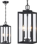 15'' Large Outdoor Pendant Light 2-Light Modern Black Metal Outside Chandelier Exterior Hanging Fixture Ceiling Mount with Clear Glass for Front Porch Entrance Foyer Entryway 1 Pack