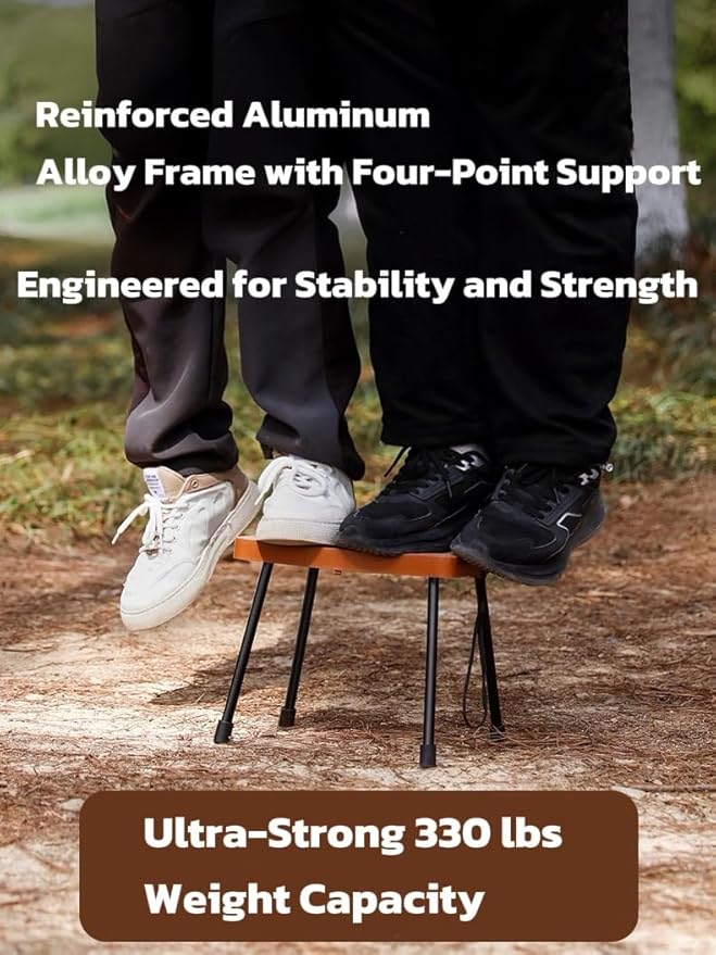 Portable Folding Stool for Camping 330 lbs Load Capacity Lightweight Aluminum &amp PP Quick Setup Compact Design Foldable Outdoor Seat for Hiking Fishing Backpacking (Orange)