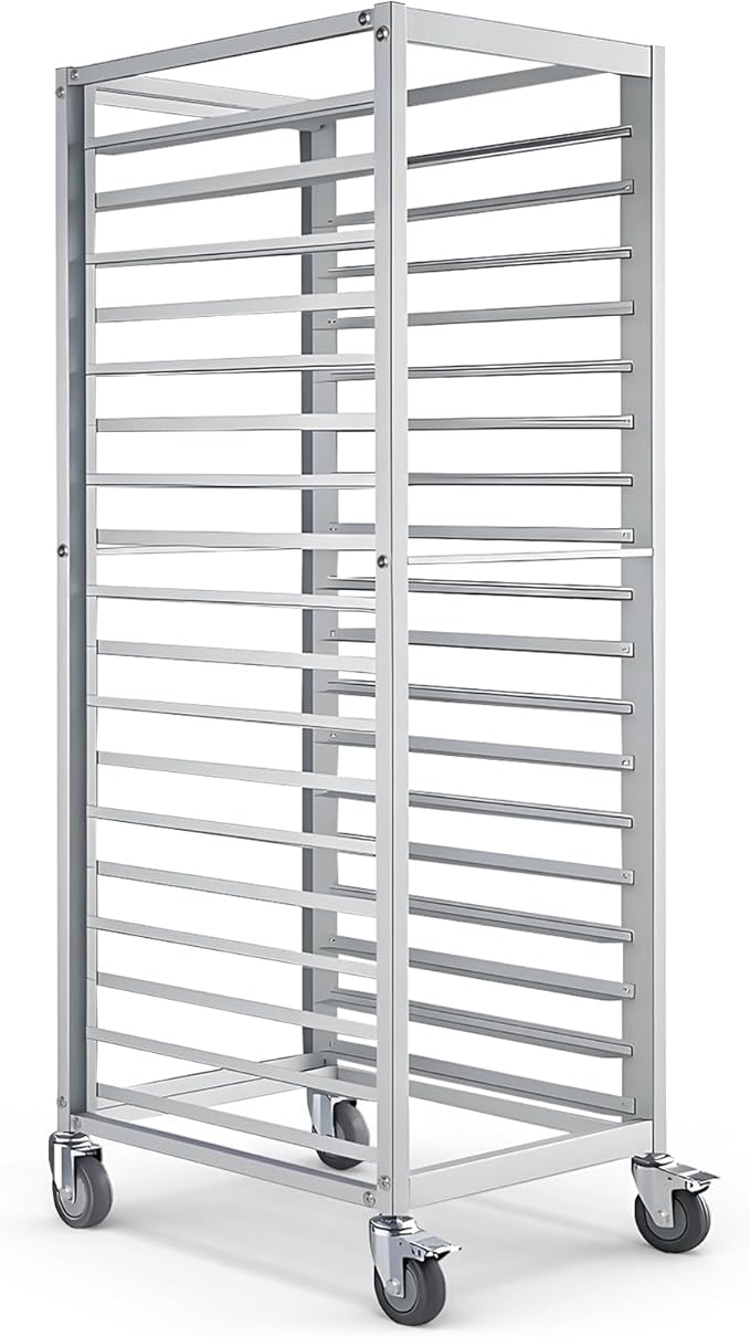 18 Tier Aluminum Home Commercial Kitchen Bakery Cooling Rack with 4 Wheels Commercial Kitchen Bun Pan Sheet Pan Rack for Restaurant Cafeteria Pizzeria