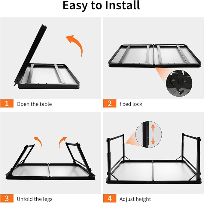 4FT x 2FT Folding Camping Table with Aluminum Alloy Legs Adjustable Height Portable Outdoor Picnic Table for Camping Travel Parties Kids Crafts and Market Vendor Use