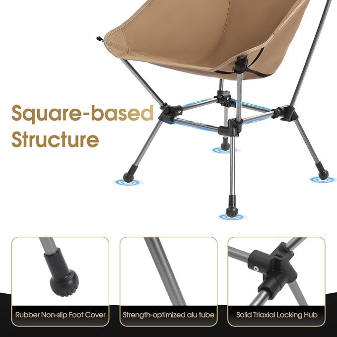 Portable Camping Chair Plus Larger &amp Roomier Compact and Lightweight Folding Chair for Backpacking &amp Hiking 330Lbs Capacity Khaki