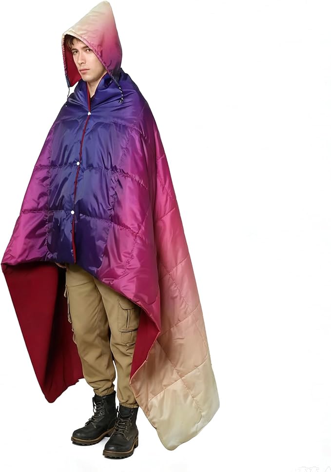 zzlamb Hooded Stadium BlanketWaterproof Outdoor Camping Blanket Polar FleeceWarm Windproof Portable for StadiumSportsPicnicBeachCarPets56x75in Dawn Fade