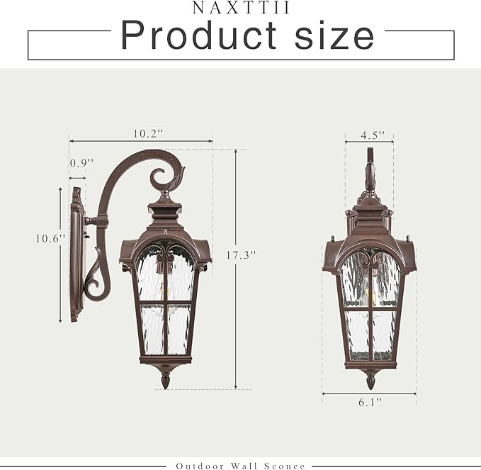 Outdoor Wall Sconce Lights ORB Finish Exterior Lighting Fixtures with Water Ripple Glass Aluminum Porch Lights Outdoor for Front Door Garage Entryway E26 Socket Waterproof