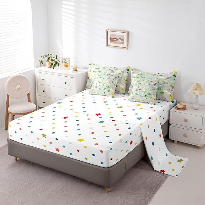 Baby Dragon 7 Piece Bedding Set Queen Size Animal Comforter Set with SheetsPillowcases &amp Cushion Cover for Boys Girls Bedroom Decor Cartoon Wildlife Bed in a Bag Microfiber Women Men Green Gray