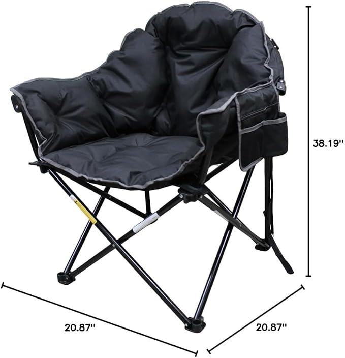 Caravan Canopy Sports Elite Club Chair with Cloud Comfort – Plush Oversized Folding Chair with Extra Cushioning Portable Relaxing Outdoor Chair for Camping Tailgating &amp Backyard