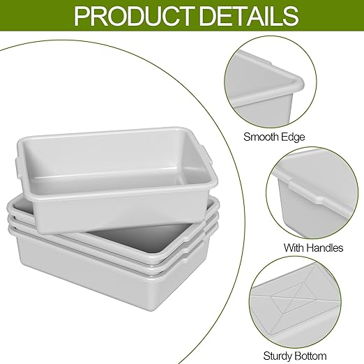 4-Pack 15 L Commercial Bus Tubs Restaurant Dish Bins Food Service Bus Tote Box Gray