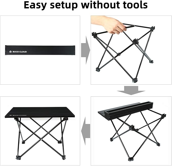 ROCK CLOUD Portable Camping Table Ultralight Aluminum Folding Beach Table Camp for Camping Hiking Backpacking Outdoor Picnic Black