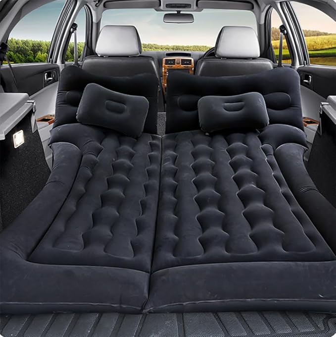 Car Air Mattress for Tesla Model X 6-Seats 2015-2023 Trunk Rear Seat Inflatable Thickened Flocking Travel Camping Bed Air Pump 2 PillowsBlack