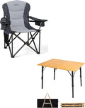 KingCamp Oversized Camping Folding Chair Heavy Duty 450 LBS with Bamboo Folding Table4-Fold Portable Camping Table with Visual Adjustable Height