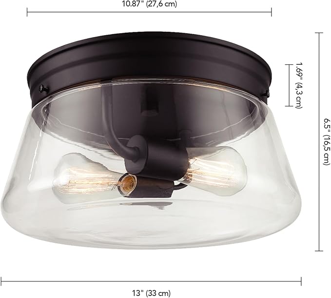 GLOBE Electric 44777 Aleyna 2-Light Outdoor Flush Mount Ceiling Light Matte Black Clear Glass Shade Bulb Not Included