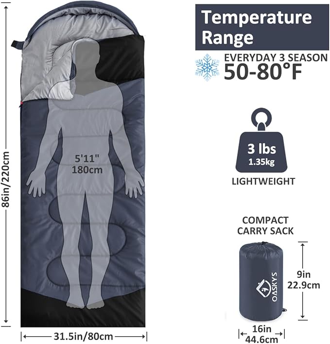 oaskys Camping Sleeping Bag - 3 Season Warm &amp Cool Weather - Summer Spring Fall Lightweight Waterproof for Adults Kids - Camping Gear Equipment Traveling and Outdoors