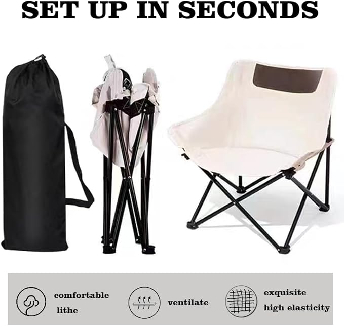 Folding Chairs Heavy Duty Support 330 lbs Moon Chair with Carry Bag Outdoor Quad Lumbar Back Padded with Side Pockets Built Durable and Reliable with Compact Foldable Steel Frame