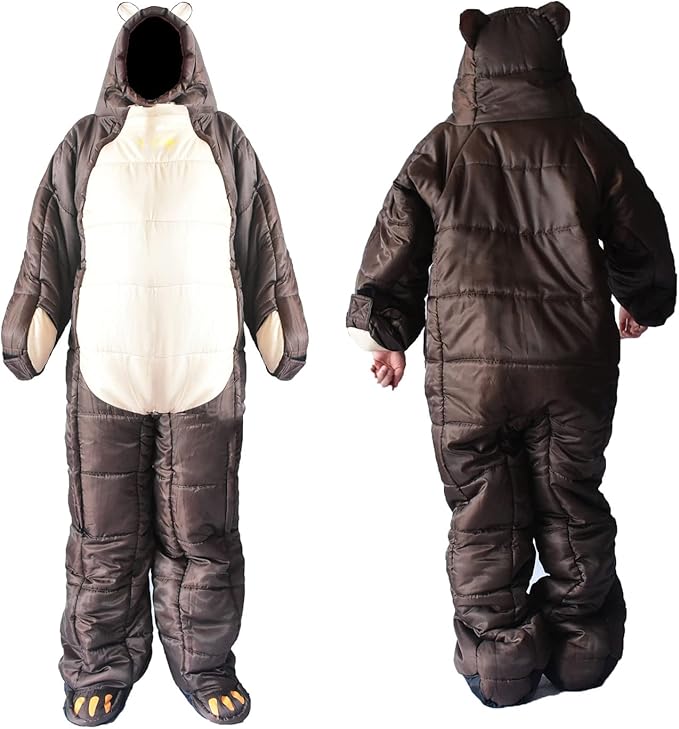Wearable Sleeping Bag 3 Season Bear-Shaped Sleeping Bag Camping Adults Full Body Sleep Pouch for CampingTraveling Hiking Backpacking