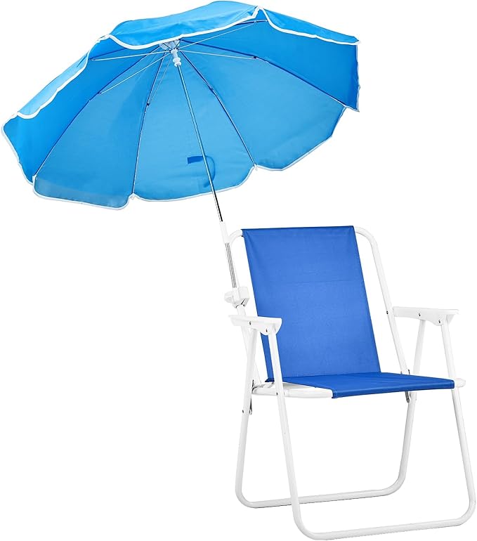 Folding Beach Chair with Umbrella for Adults Lightweight Camping Chair with Canopy for Fishing Travel Picnic Outdoor Activities Portable Beach Arm Chair (Blue)