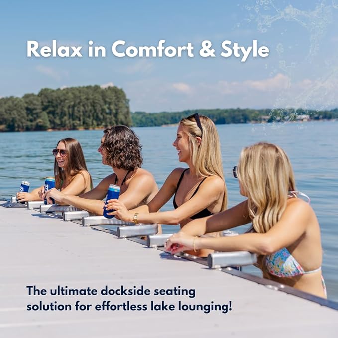 LakeEze Swim Stool (Navy Blue Pair) – Premium Dock Accessory for Water Seating – Adjustable Height for Docks Pools &amp Waterside Use – Built-in Cup Holder – UV-Resistant Durable Made in The USA