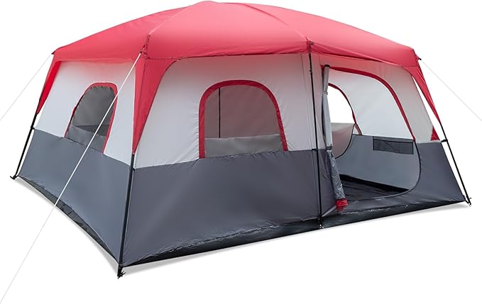 430 * 430 * 210cm Polyester Cloth Fiberglass Poles Can Accommodate 14 People Camping Tent Red and White