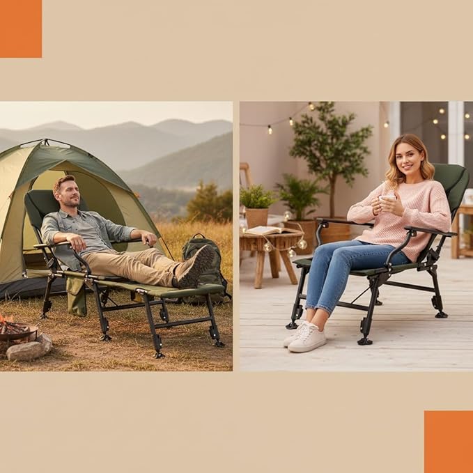 GYMAX Foldable Fishing Chair Heavy Duty Oversized All-Terrain Camping Chair Detachable Footrest 180° Adjustable Padded High-Back Portable Recliner for Outdoor (Detachable Footrest)