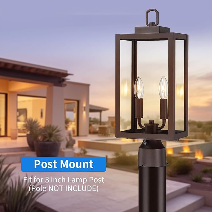 18'' Dusk to Dawn Outdoor Post Light Lamp Post Light Fixture Waterproof Modern Outside Post Lantern Column Lights Exterior Pole Lighting Pillar Lantern Brown 1 Pack (Not Include Mounting Base)