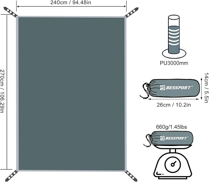 Bessport Tent Footprint for 1-2-3-4 Person Tent Waterproof Camping Tarp with Drawstring Carrying Bag for Picnic Hiking and Other Outdoor Activities