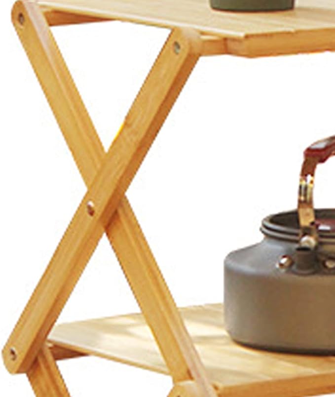 Wood Rack Portable Strong Bearing Capacity Folding Wooden Shelf for Outdoor Picnic 3 Layer Down Into Lightweigh Wood RackFolding Wooden ShelfCamping Portable Folding ShelfFolding (4 Layers)
