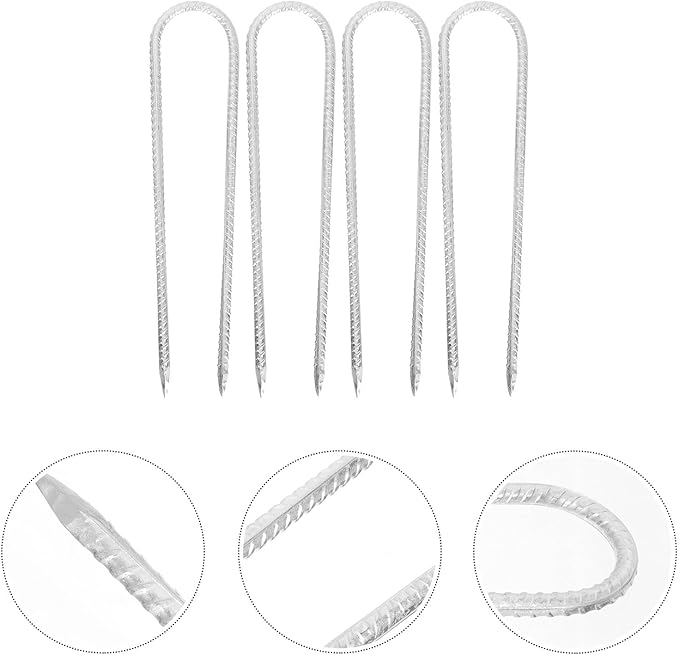 4pcs U-Shaped Steel Ground Nails Tent Stakes Galvanized Camping Canopy Pegs Heavy Duty Trampoline Fixing Anchors for Outdoor Shelter and Swing Set