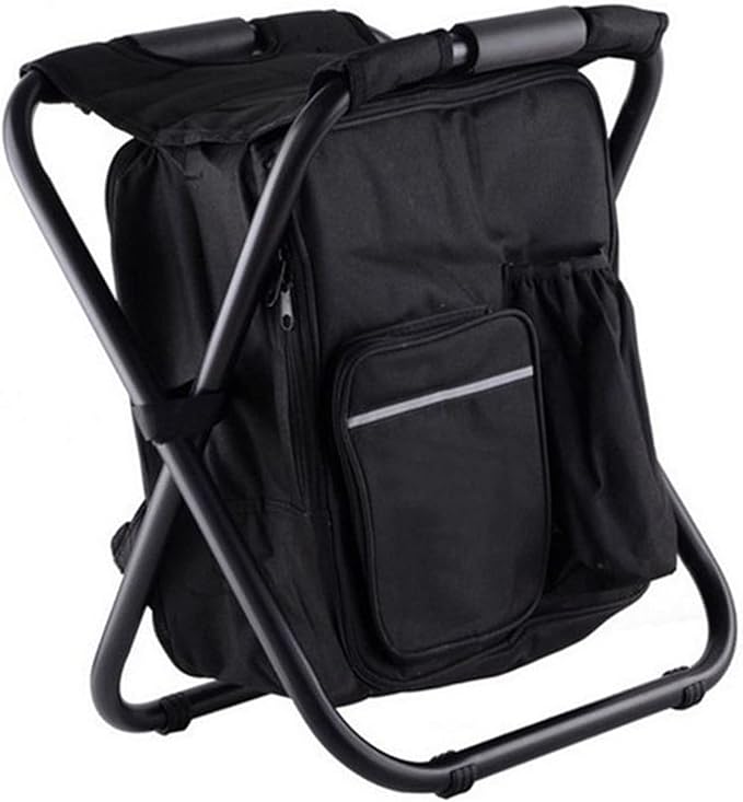 Folding Camping Chair Stool Backpack with Cooler Insulated Picnic Bag Backpack Cooler Chair Foldable Camping Fishing Stool for Travel Beach Hiking Picnic ﻿ (Black)